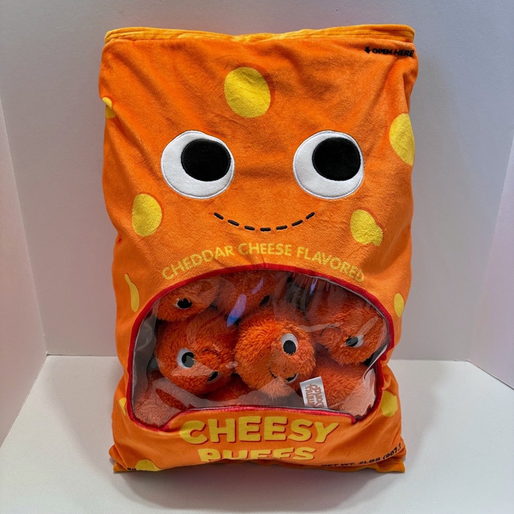Kidrobot Yummy World Cheesy Puffs Plush Bag with 9 Removable Puffs Orange 16in